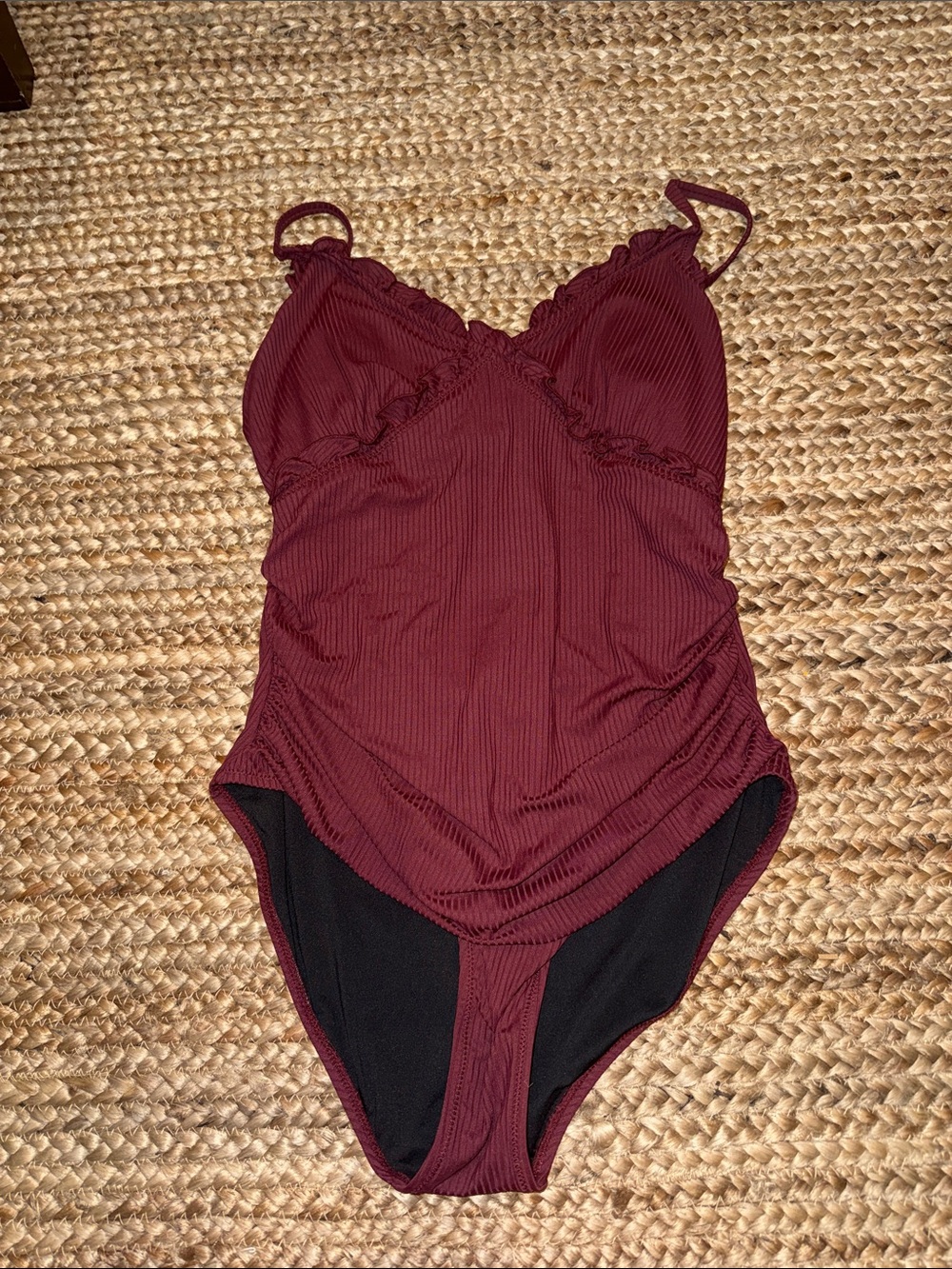 Ribbed One-Piece Swimsuit in Burgundy
